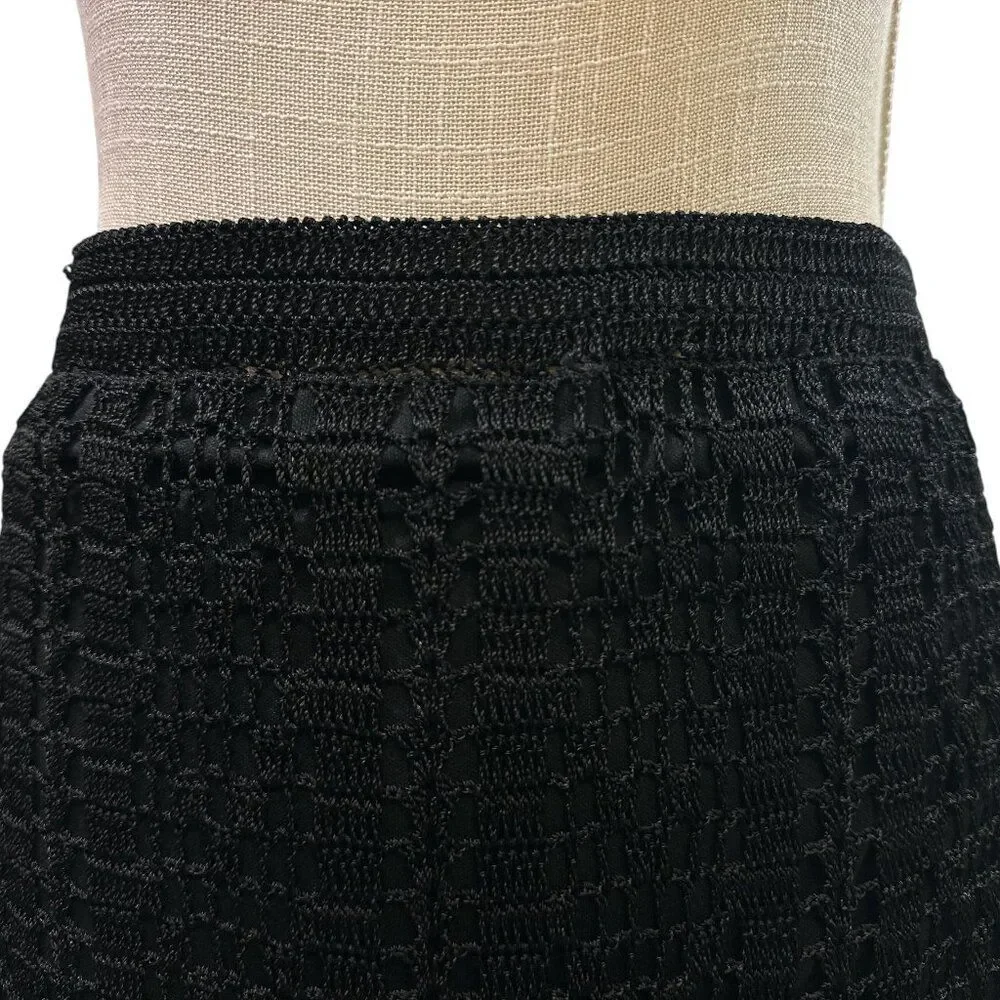 Chico’s Black Crochet Maxi Skirt Pull On Boho Lace Knit Long Skirt Sz 3